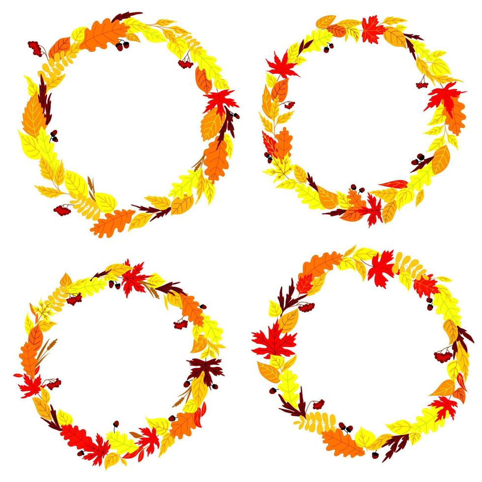 Autumnal leaves frames and borders set vector