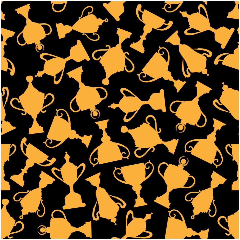 Seamless golden trophy cups pattern on black vector