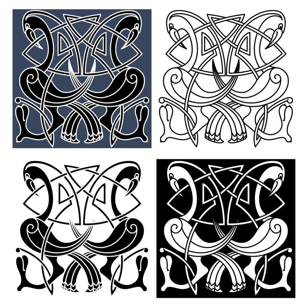 Heron birds with celtic knot patterns vector