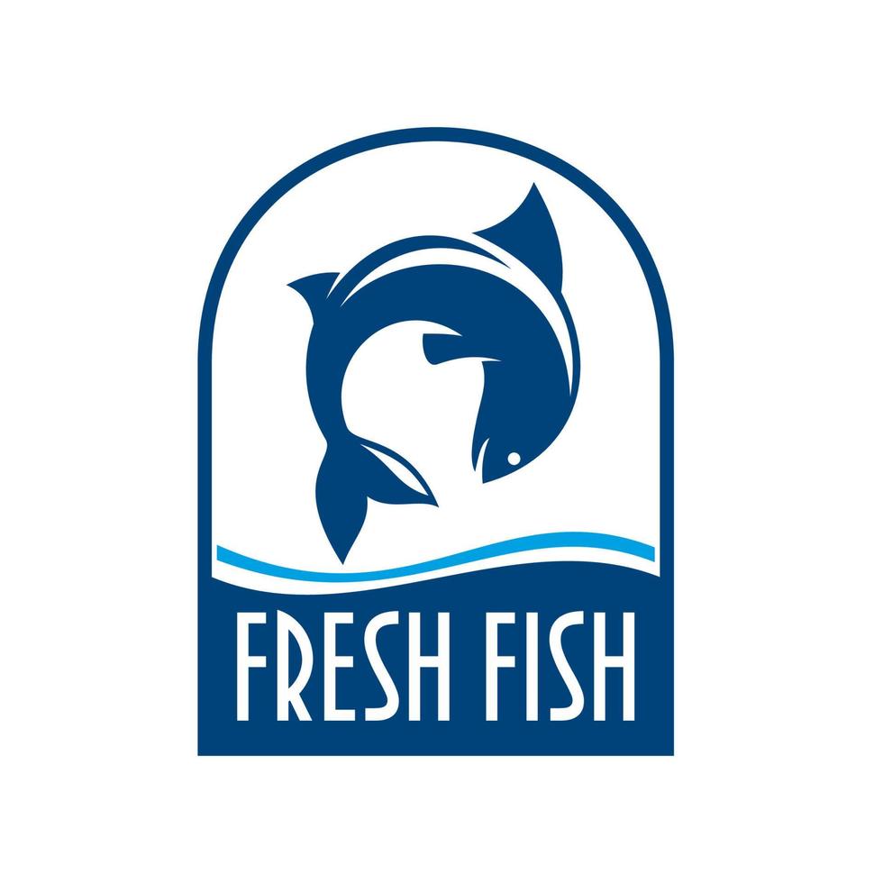 etiqueta azul retro de pescado fresco vector