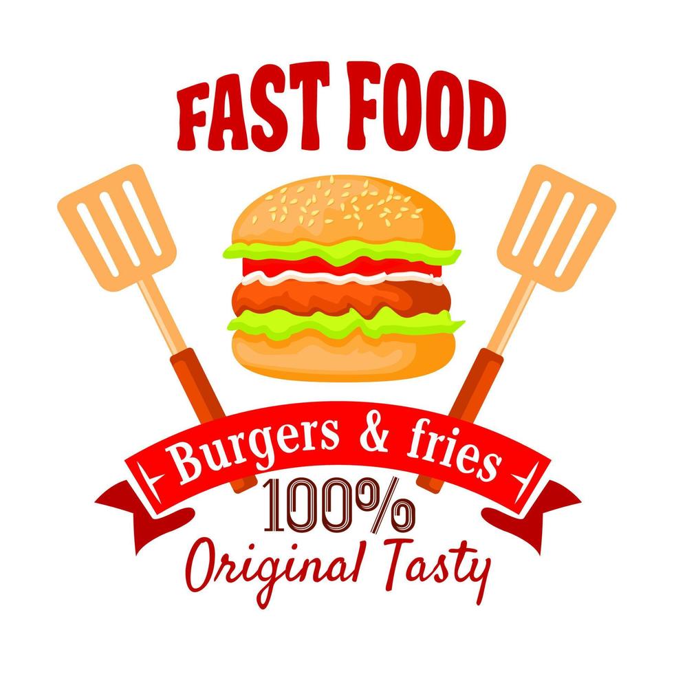 Burger shop or fast food cafe retro badge design vector