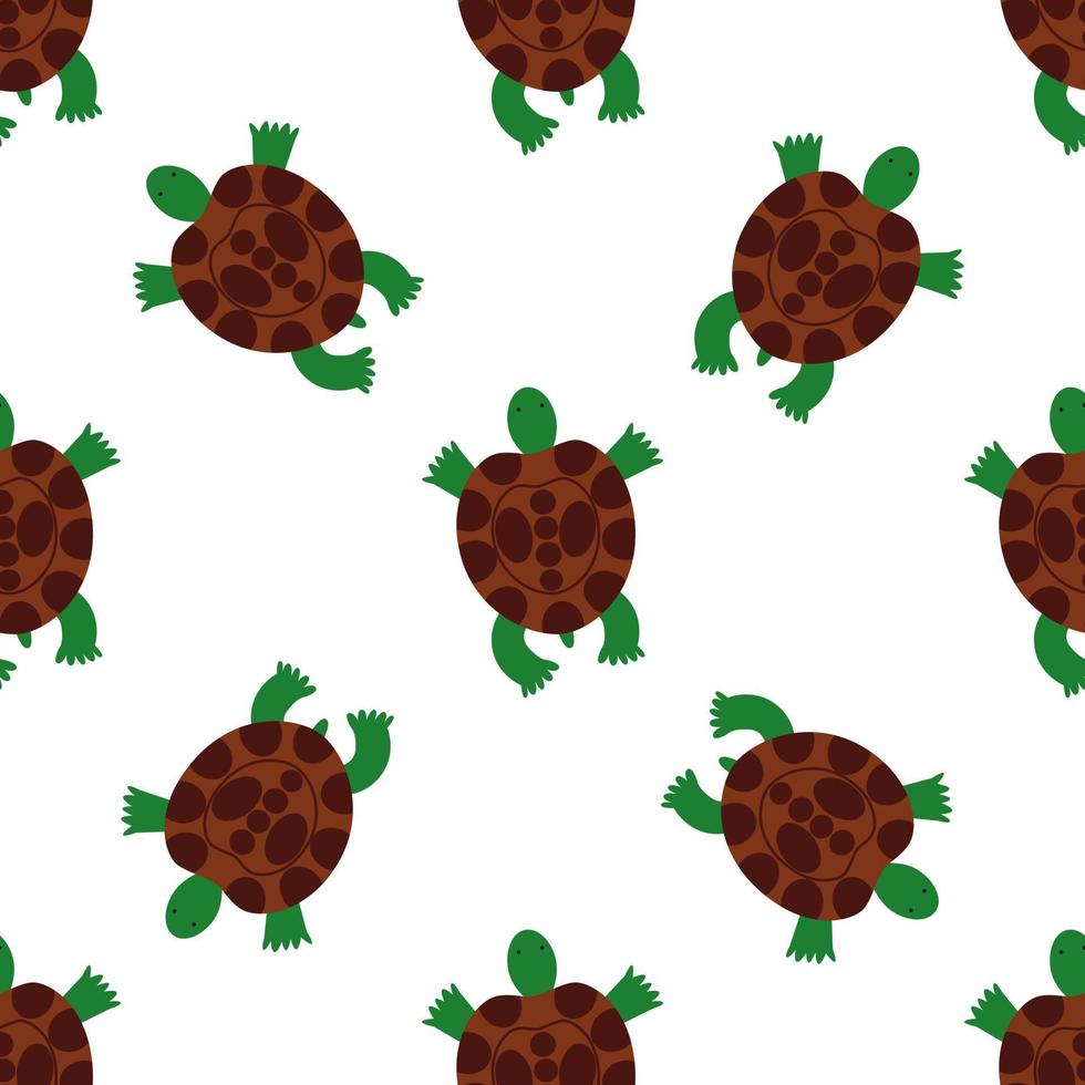 Children s seamless pattern with a turtle on white background. vector