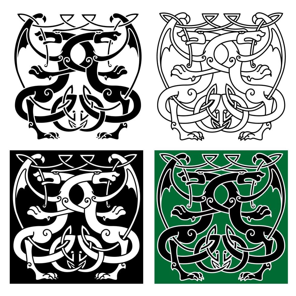 Vintage dragons celtic decorative ornament vector