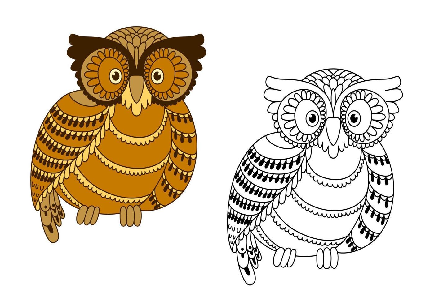 Colorful and outline doodle owl vector