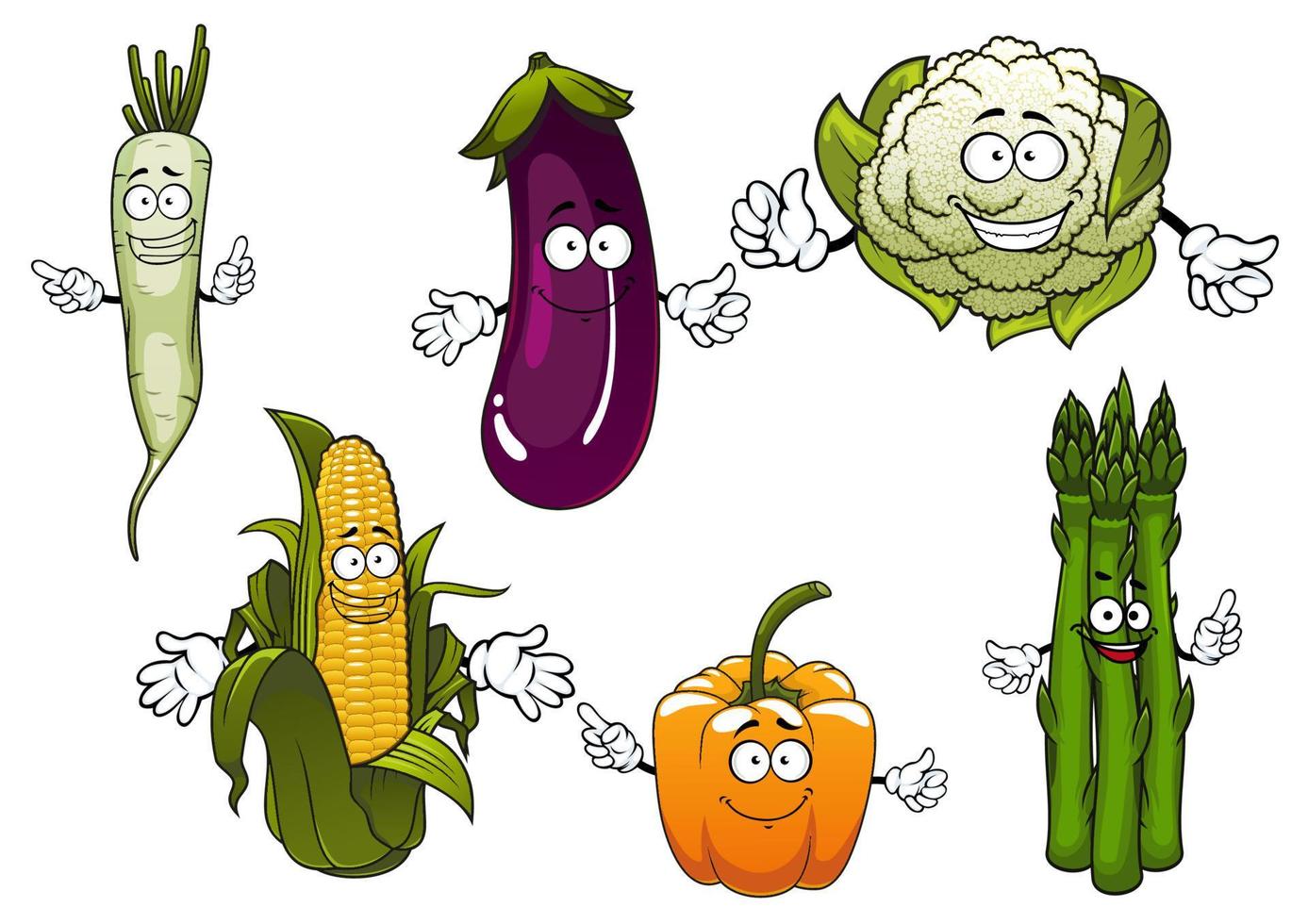 personajes de verduras de granja orgánica de dibujos animados vector