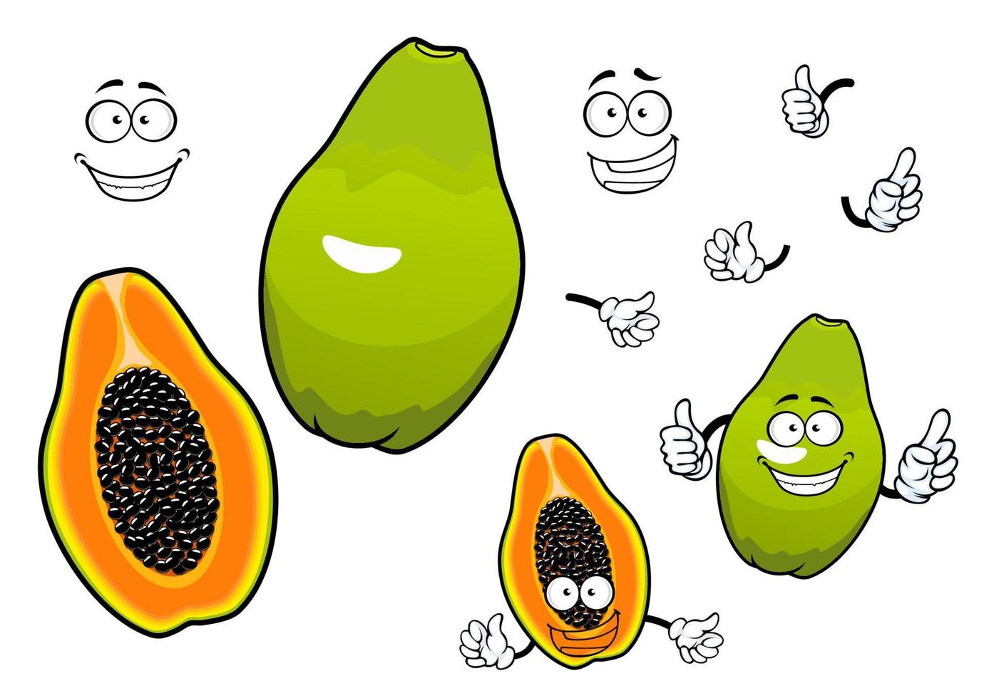 Mexican tropical papaya fruit cartoon characters vector