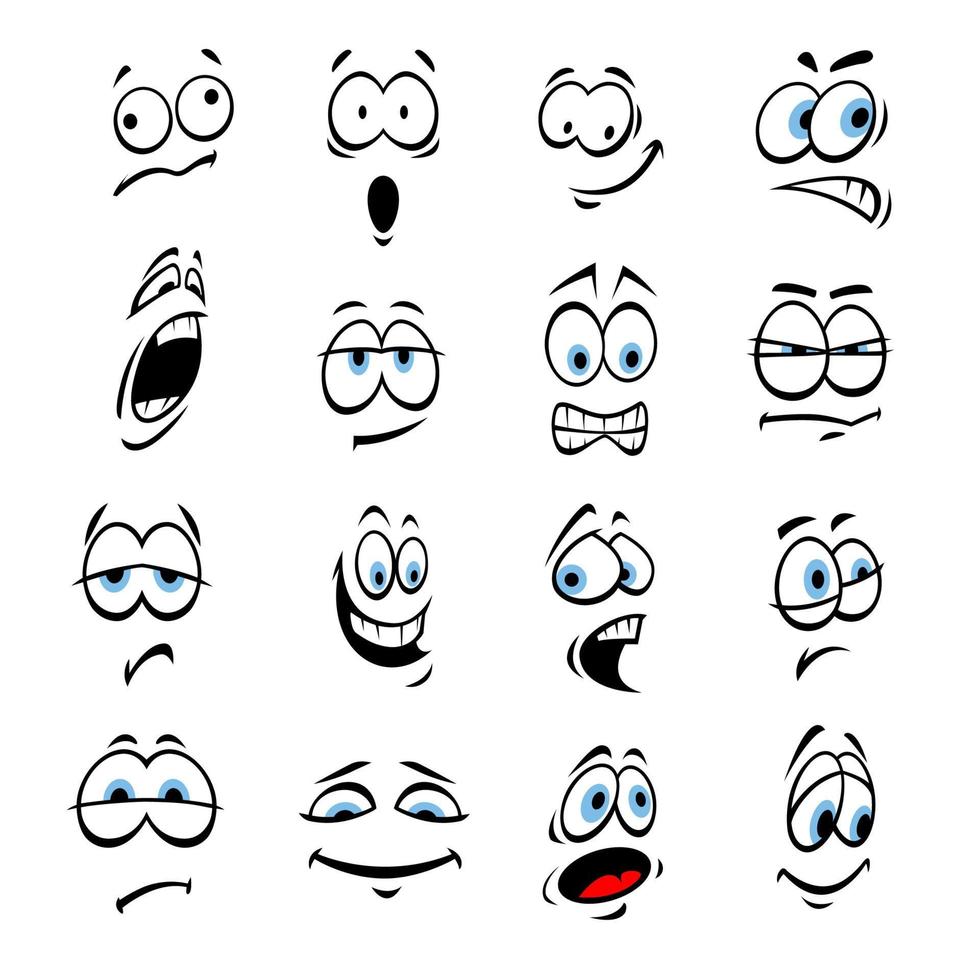 Cartoon eyes, face expressions and emotions vector