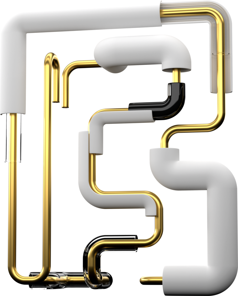 Metallic alphabet of letter B. 3D stylized text style font. Metal tube shape consists of steel and glass. Abstract plastic tube isolated on black background. 3d Rendering png