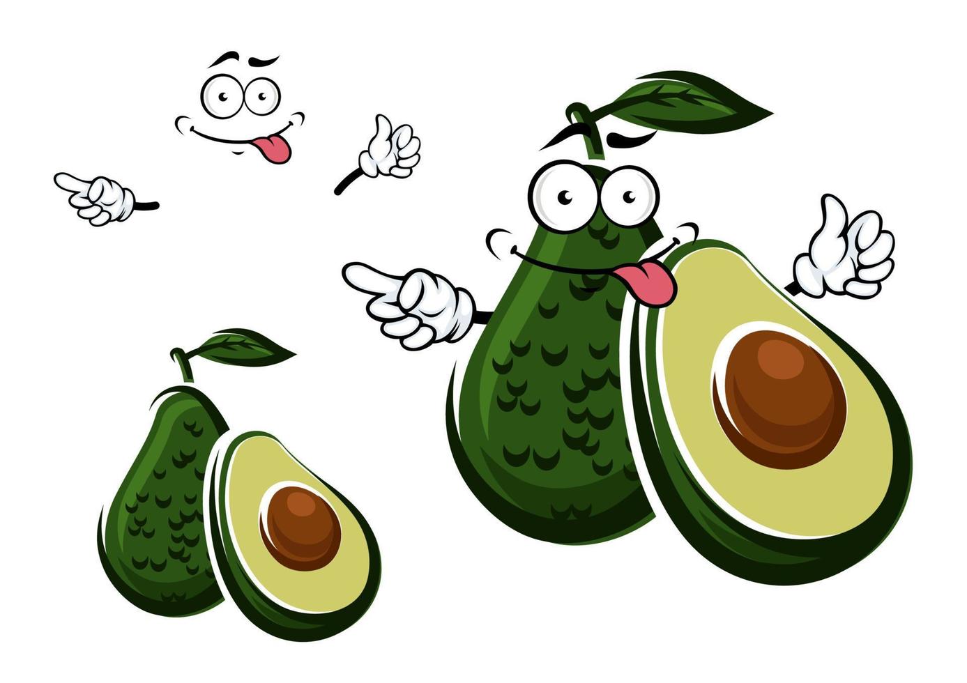 Avocado fruit character and seed with cut vector