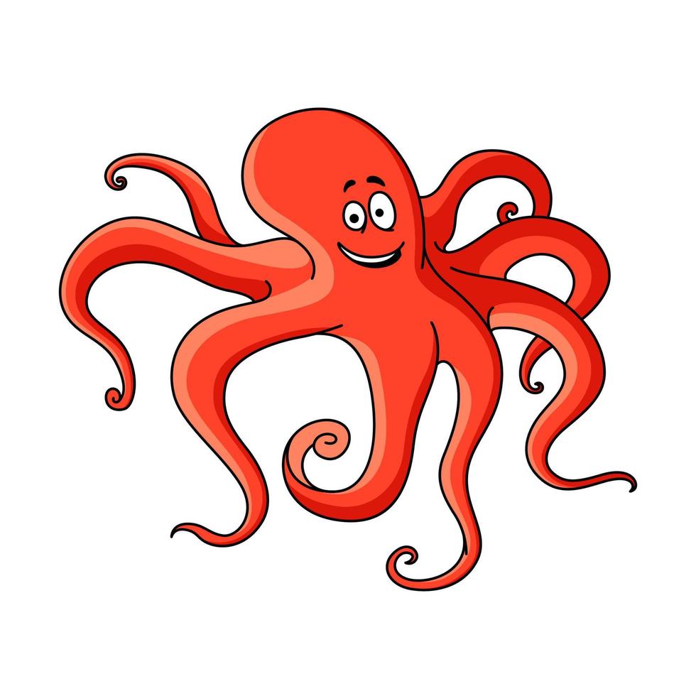 Cartoon red octopus with long tentacles vector