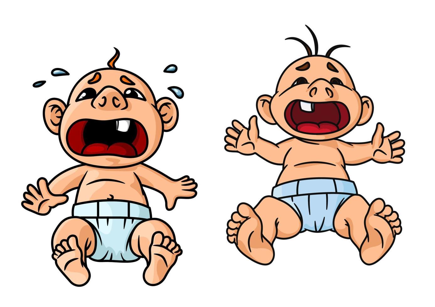 Cartoon crying babies with open mouths vector