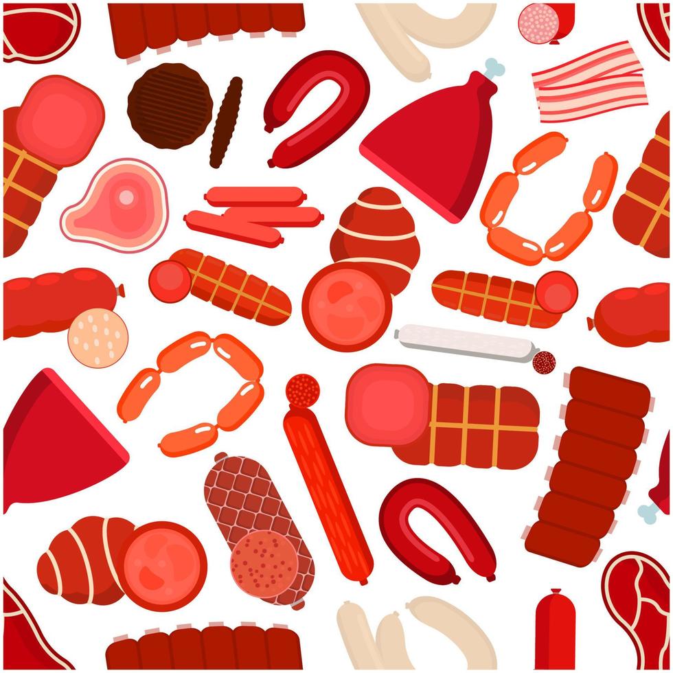 Meat and sausages seamless pattern vector