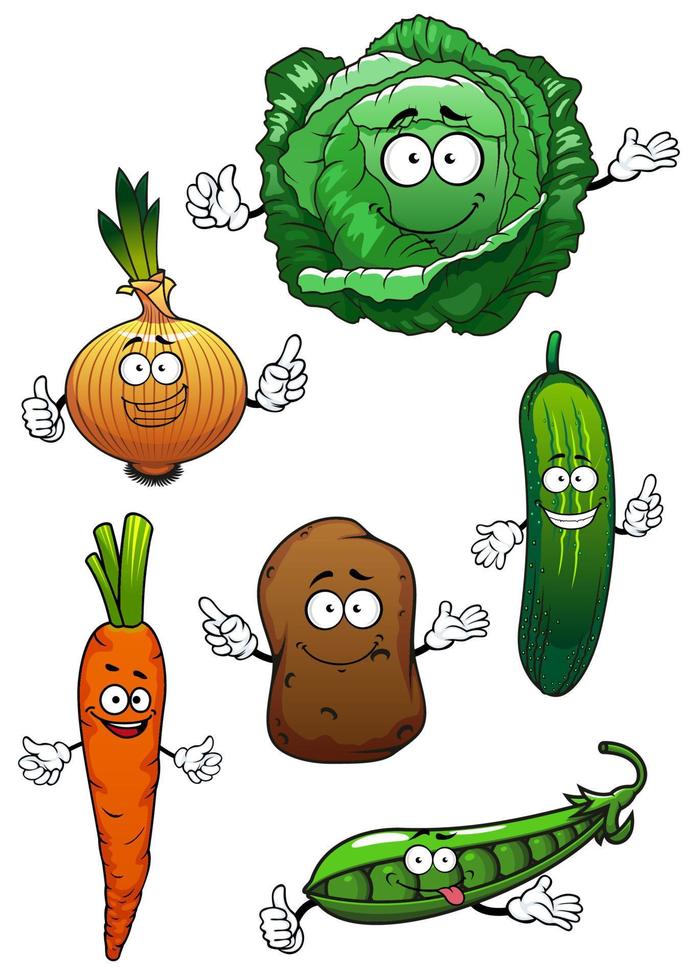 personajes de dibujos animados de verduras frescas y saludables vector