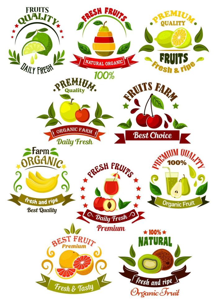 iconos retro de frutas frescas para el diseño agrícola vector