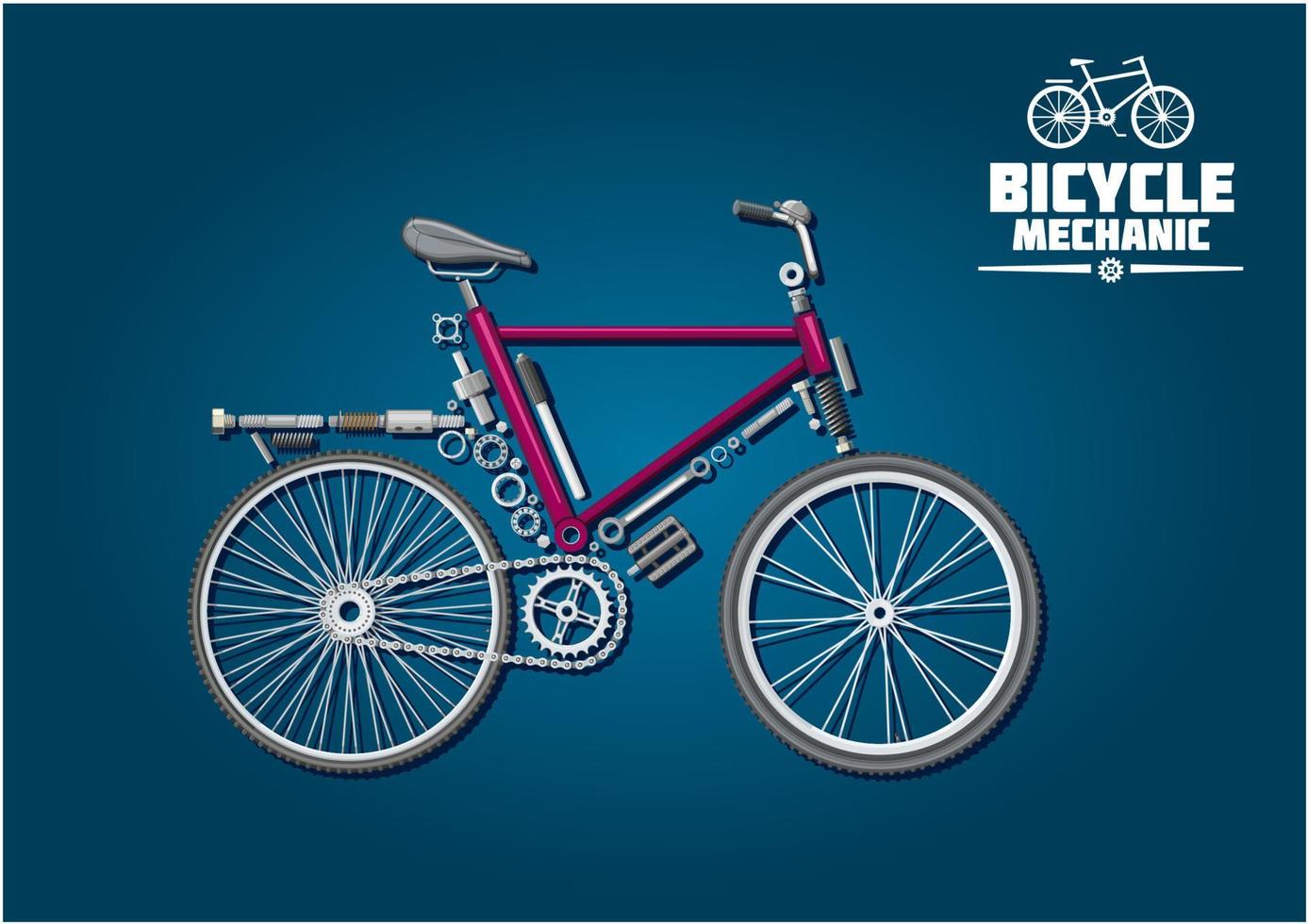 icono de bicicleta con piezas mecánicas y accesorios vector