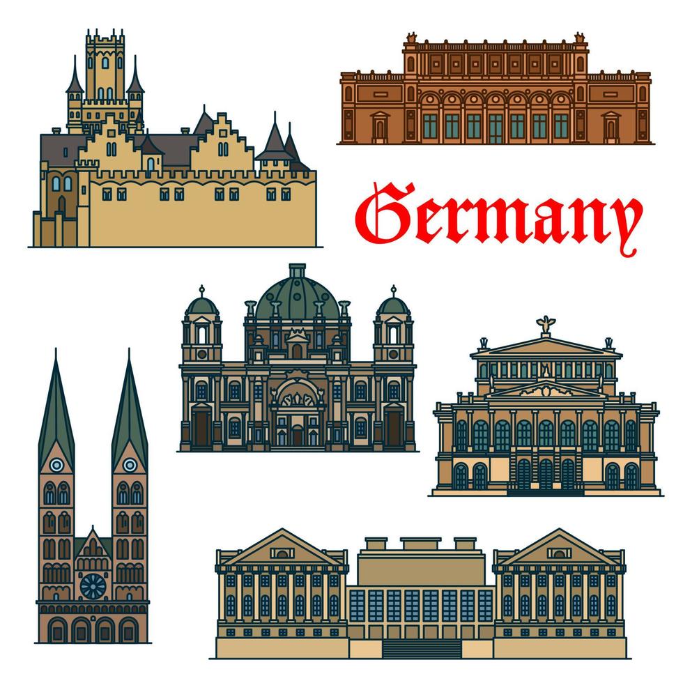 Travel guide thin line icon of german attractions vector