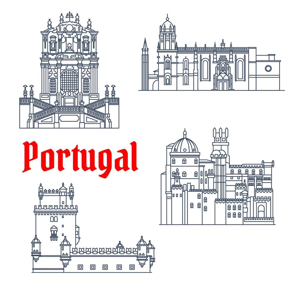 hitos arquitectónicos de viajes de icono de portugal vector