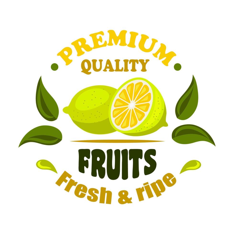 Fresh lemon fruits round badge with leaves vector