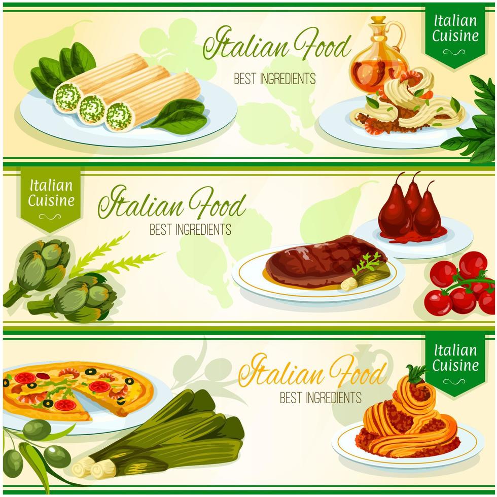 Italian cuisine restaurant menu banners design vector