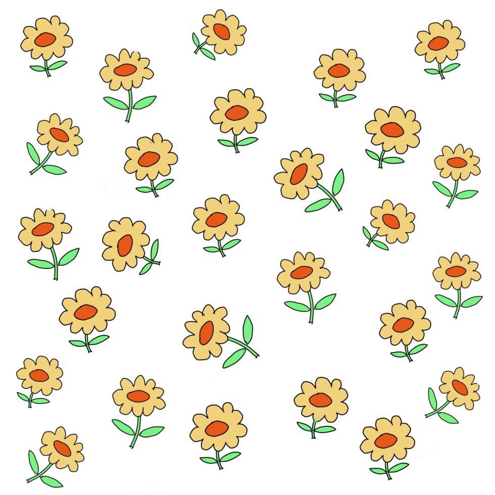 Sketch blossom collection flower line art Hand Drawn yellow flowers and green leaves botanical Illustrations, Trendy colorful texture for Fashion textile, ditsy print, fabric, paper arts png