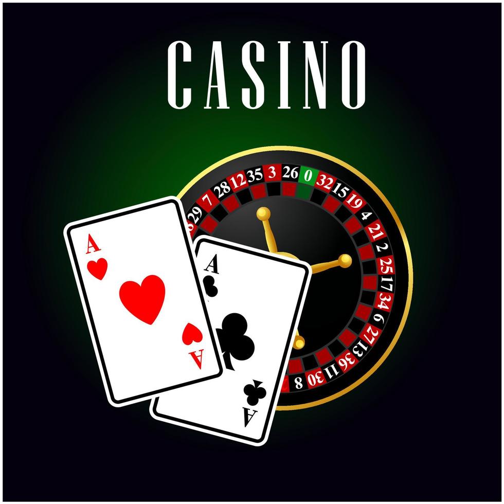 Casino symbol with ace cards over roulette vector