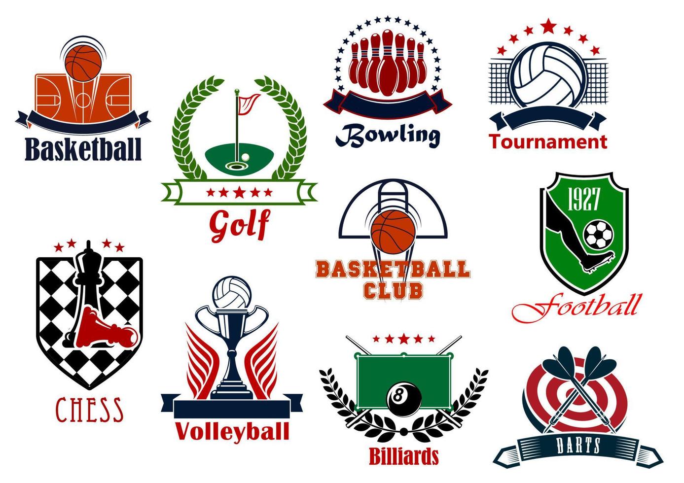 Individual and team sport games icons set vector