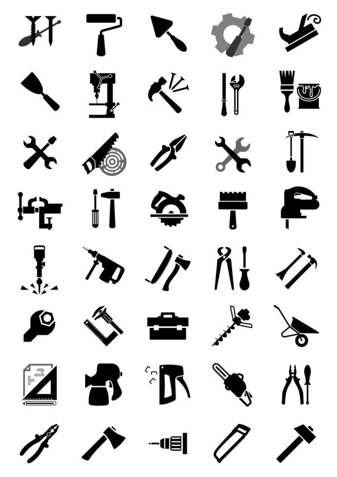 Black electric and manual tool icons vector