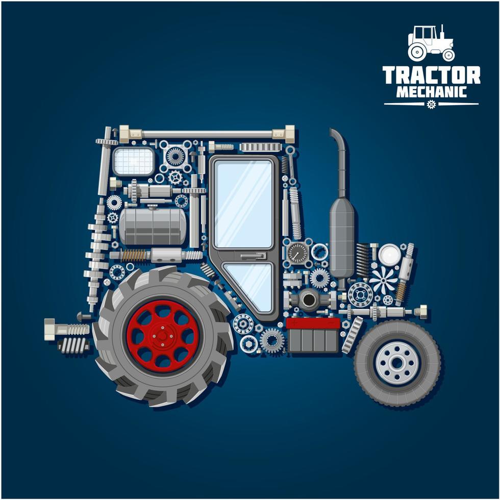 silueta de tractor con icono de piezas mecánicas vector