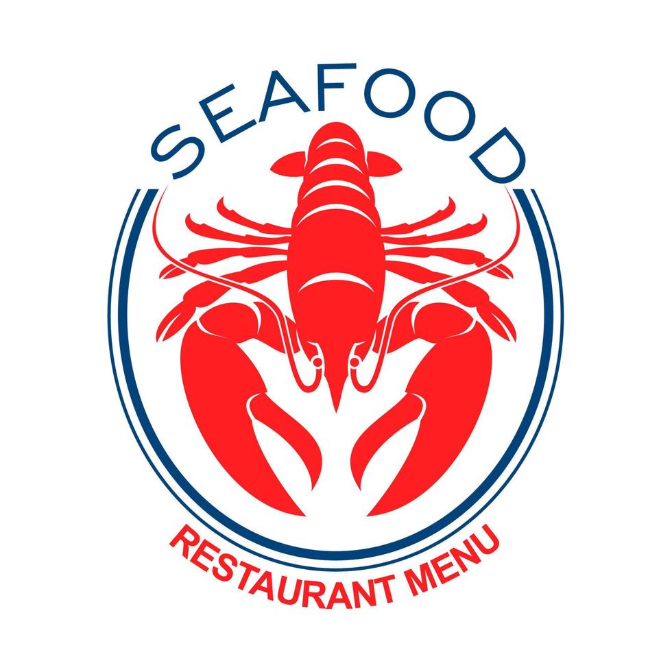 Giant red lobster icon in blue oval frame vector