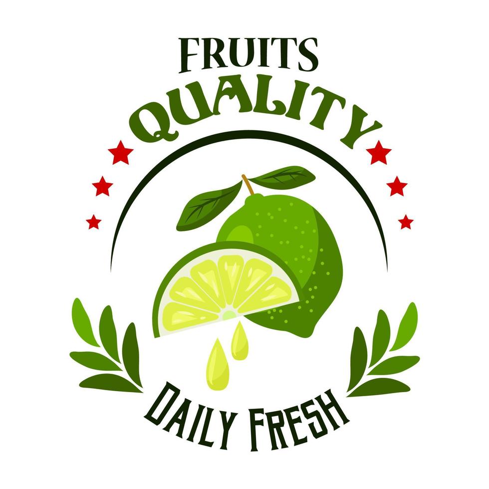 Organic shop or farm badge with fresh lime fruits vector