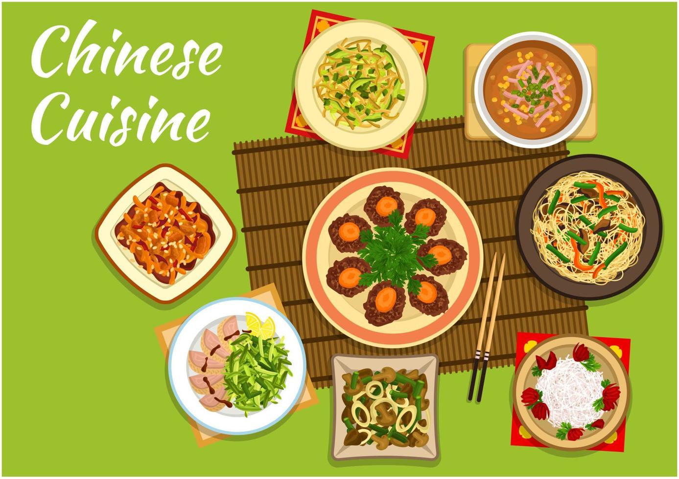 National chinese cuisine dishes for menu design vector