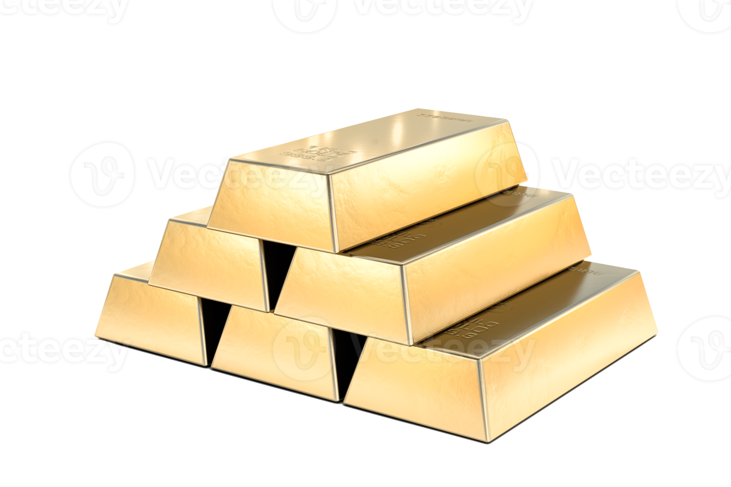 Stack of gold bars, financial and reserve of value concept on transparent background. 3d render png