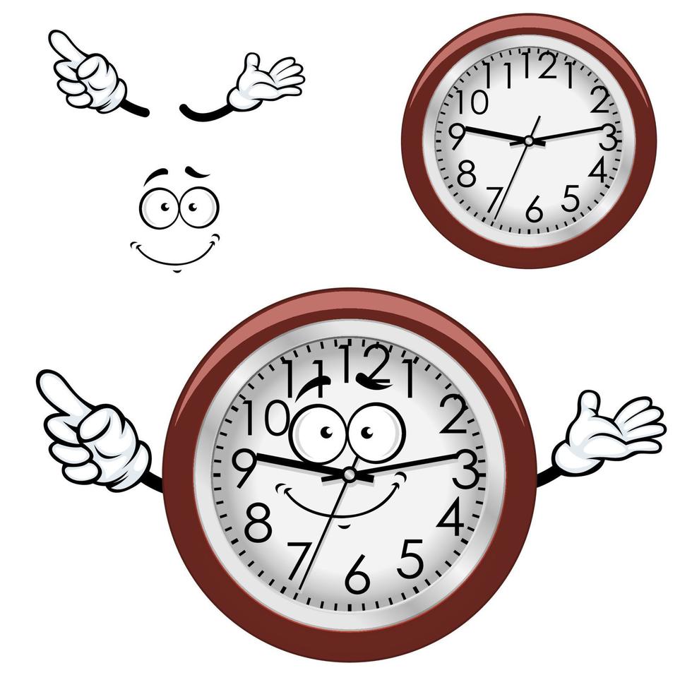 Cartoon wall clock with brown rim vector