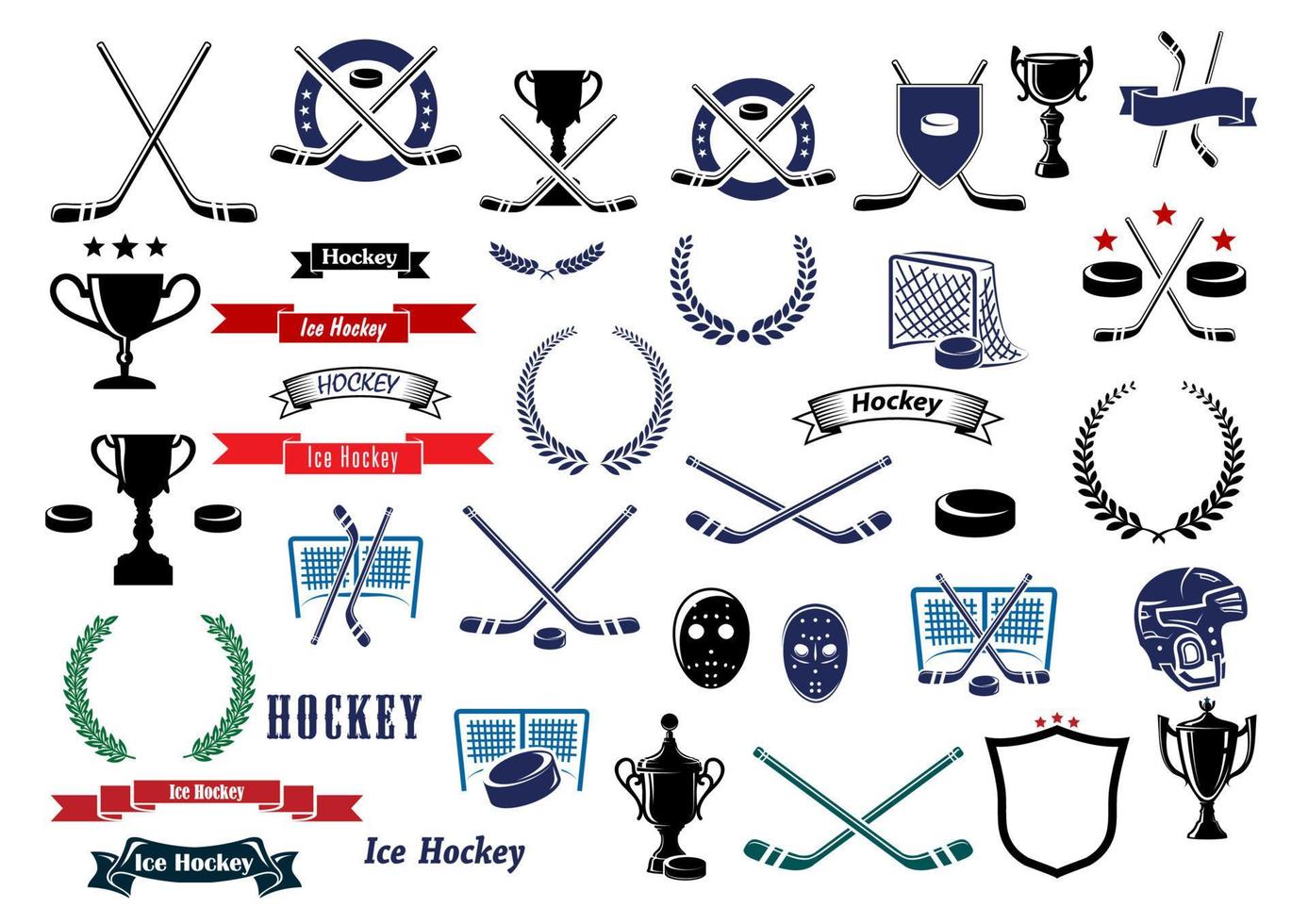 Ice hockey sport game icons and elements vector