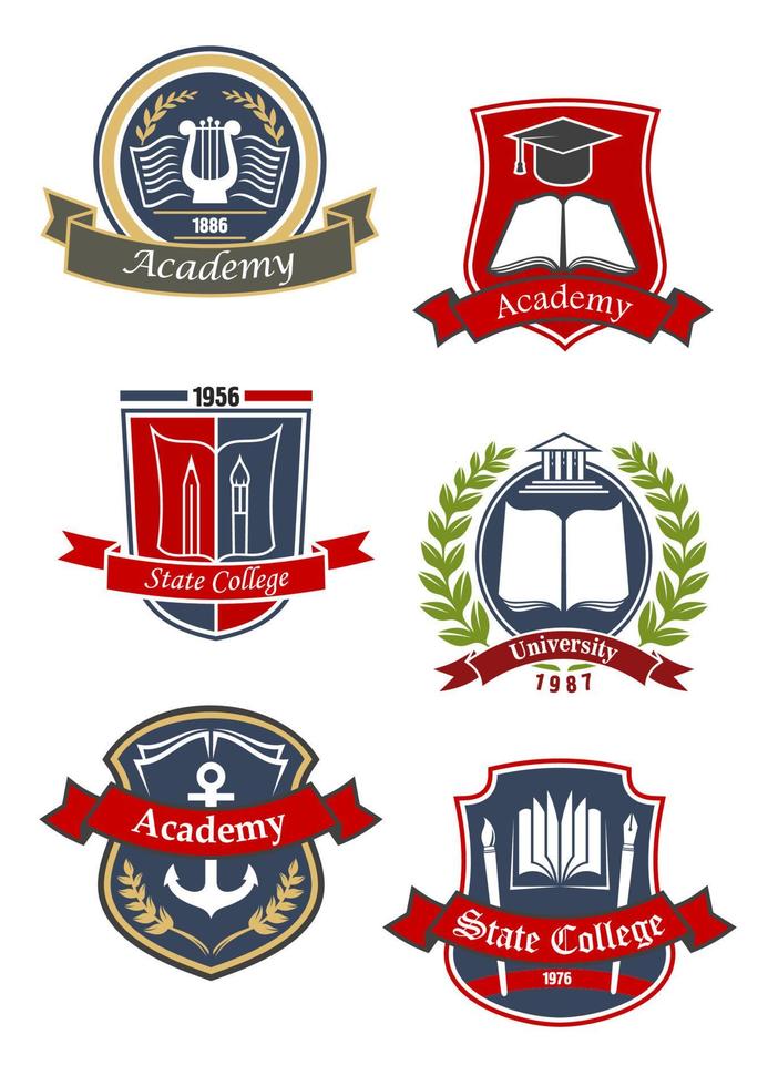 University, college and academy emblems vector