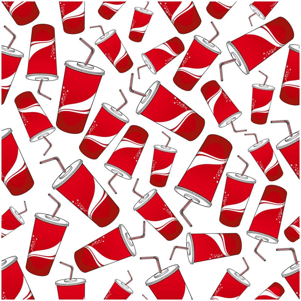 Soda beverages red paper cups seamless pattern vector