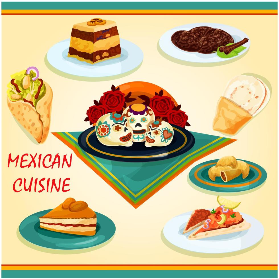icono de sándwiches y postres de cocina mexicana vector