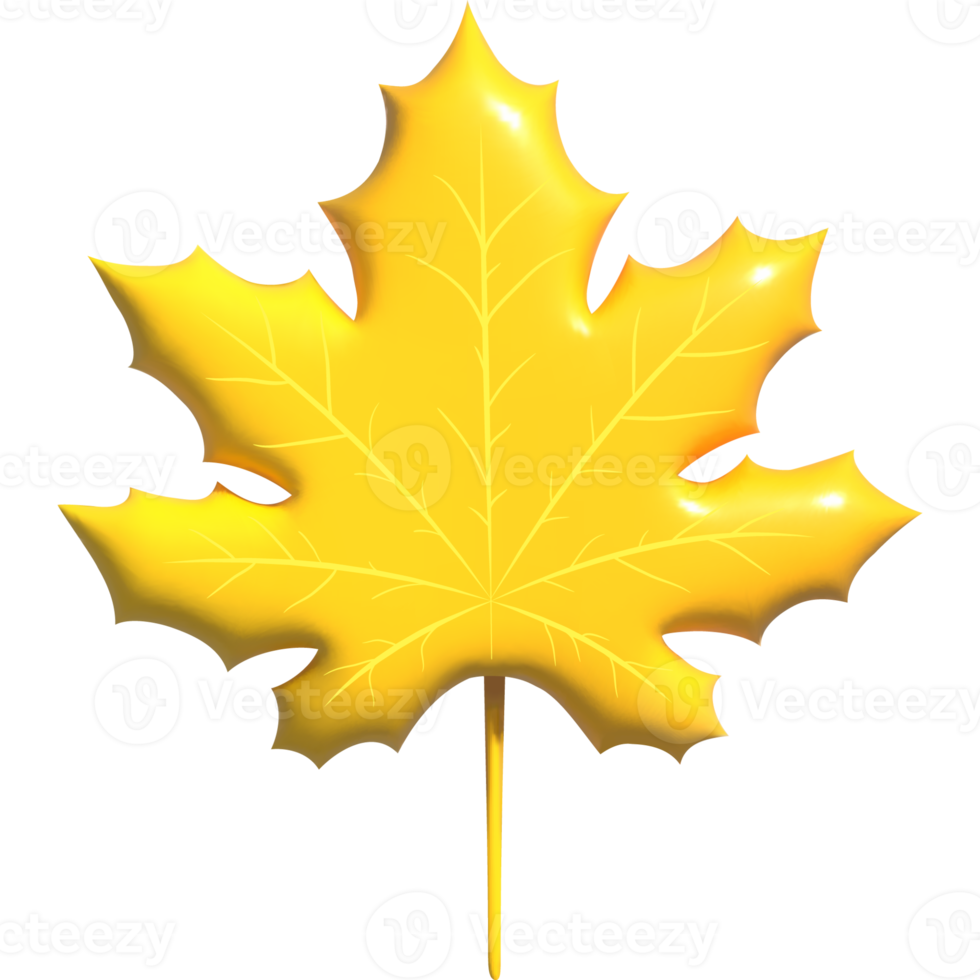 Stylized 3D autumn yellow maple leaf. png