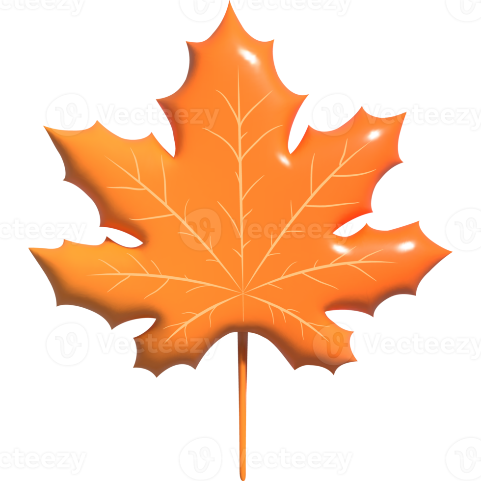 Stylized 3D autumn orange maple leaf. png