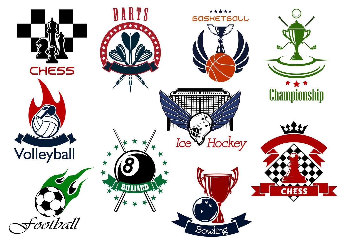 Set of sporting emblems and icons vector