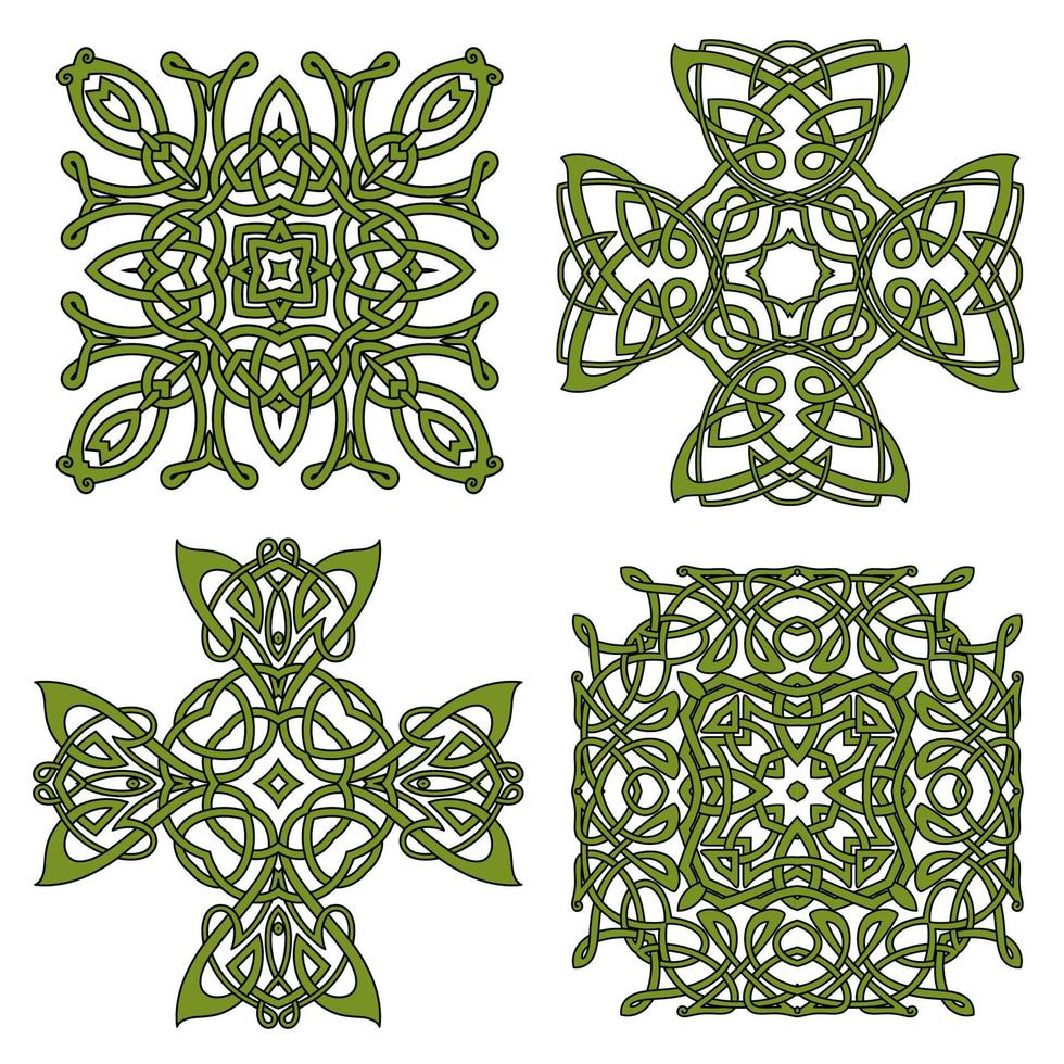 Green isolated celtic and irish crosses vector