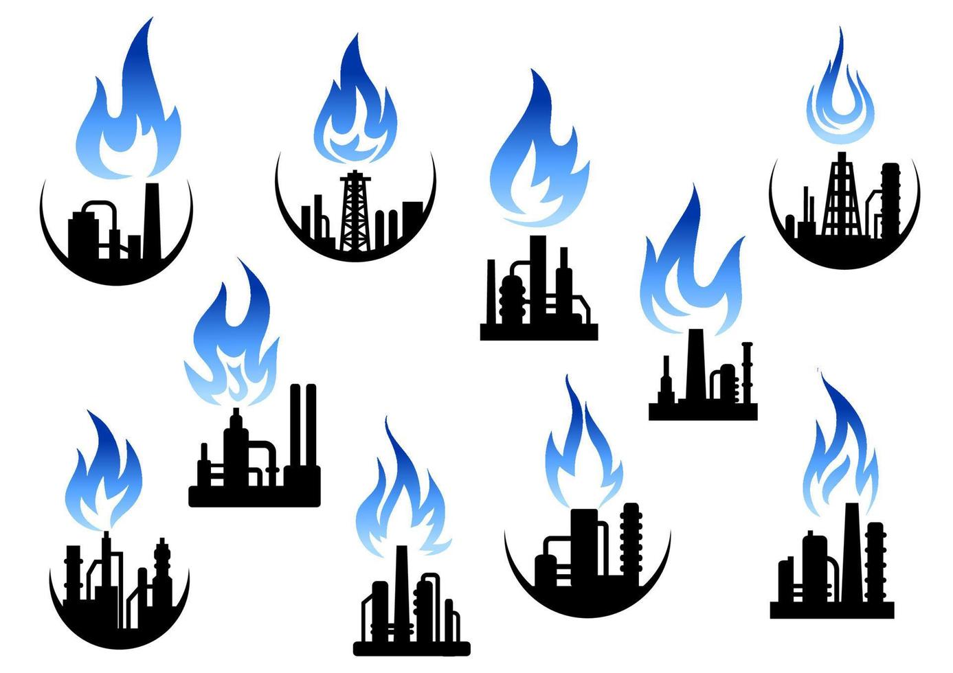 Industrial plants and factories icons vector