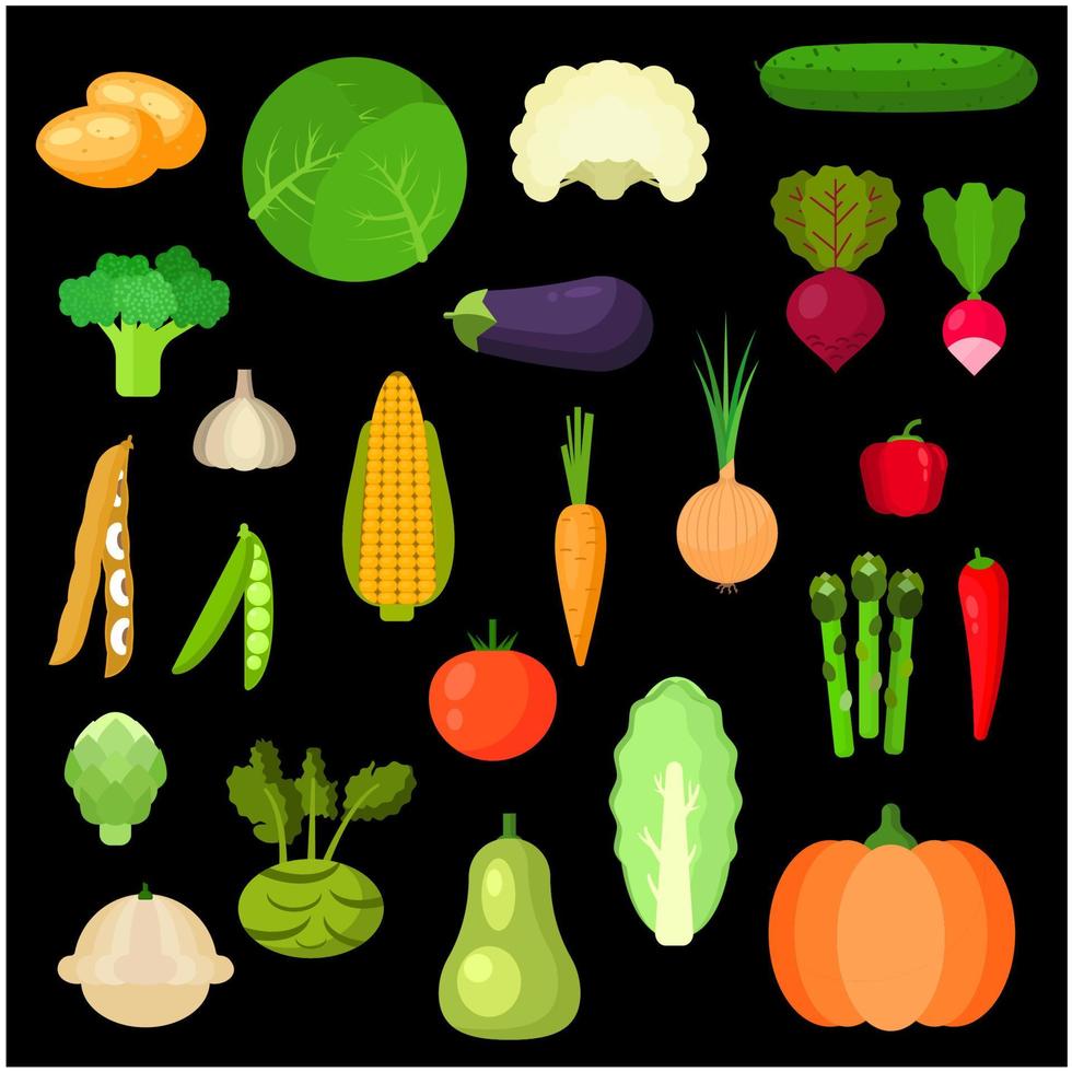 iconos planos de verduras frescas saludables seleccionadas vector