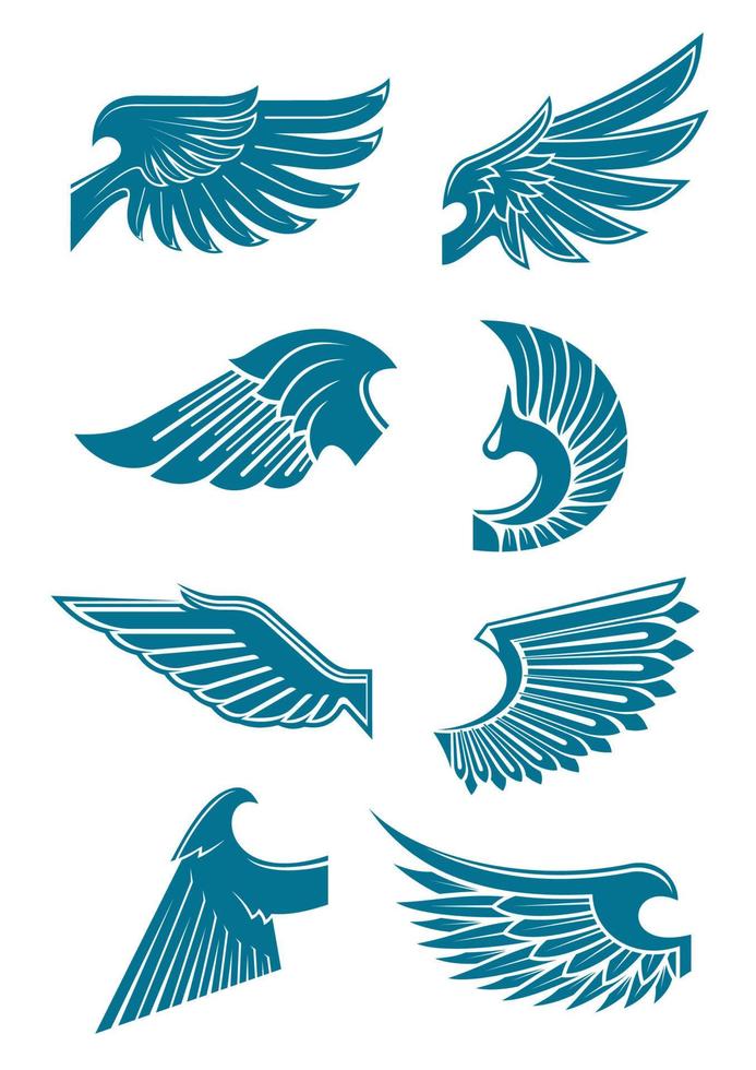 iconos de alas de pájaro o ángel azul para el diseño heráldico vector