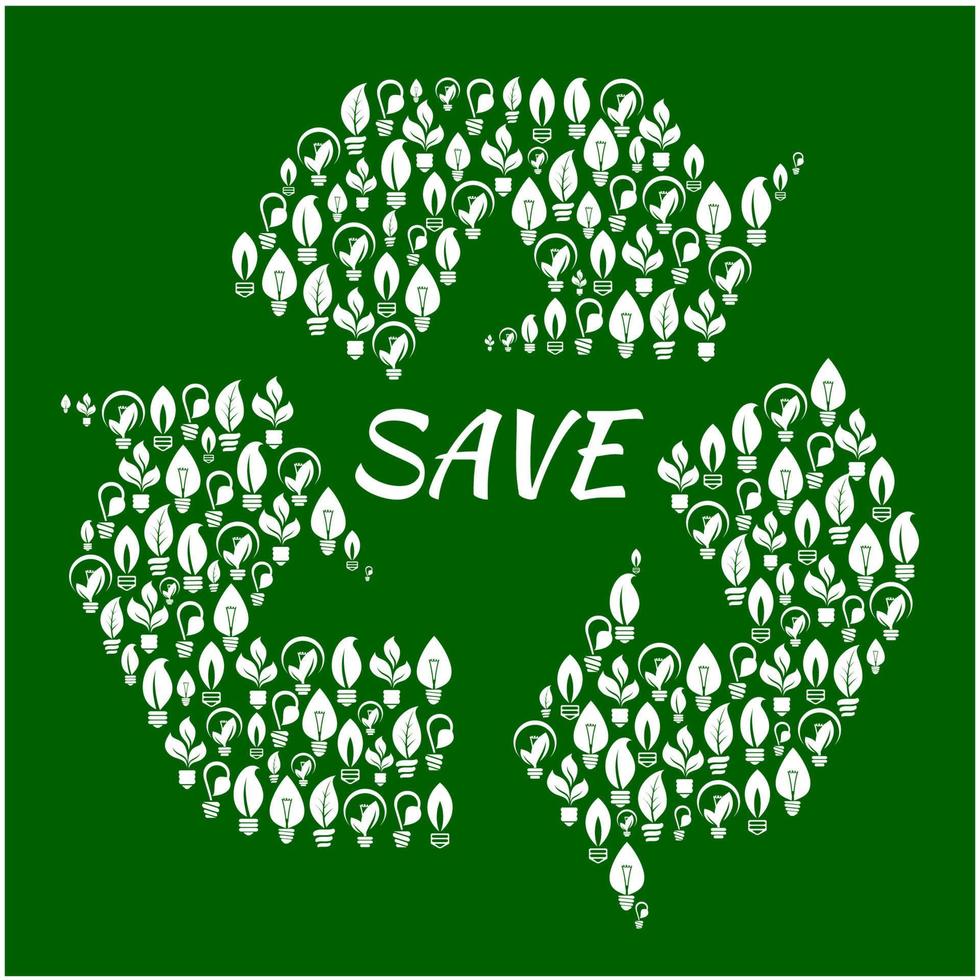 Light bulbs with leaves in shape of recycle symbol vector