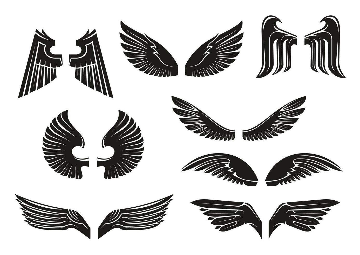 Black tribal heraldic wings set vector