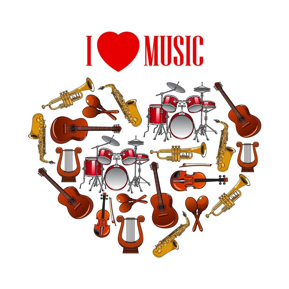 Heart with musical instruments for arts design vector