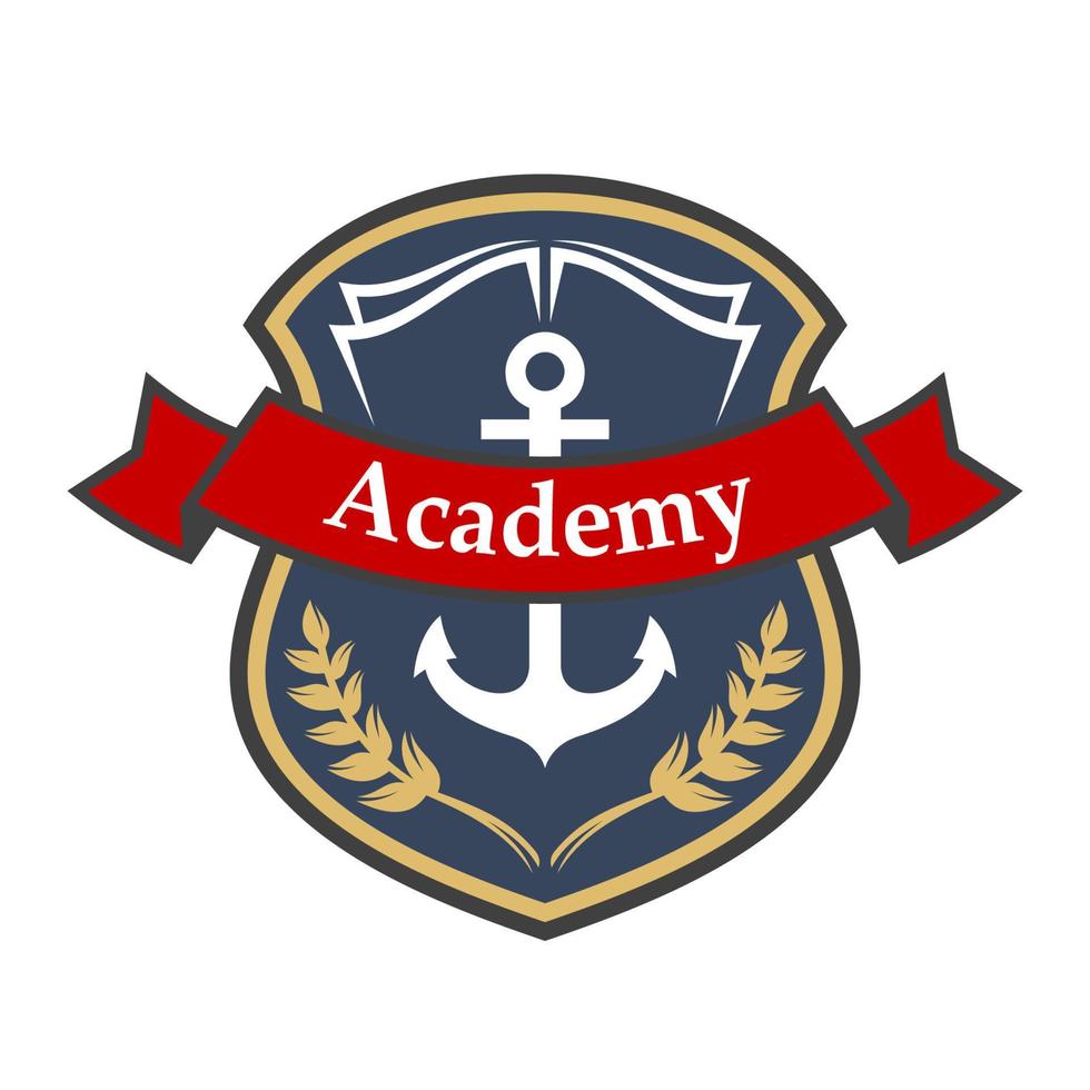 Maritime academy badge with shield and anchor vector