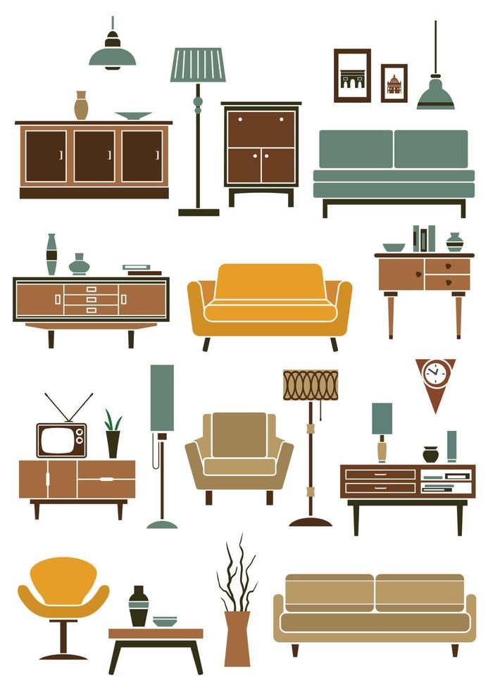 Home interior accessories and furniture vector