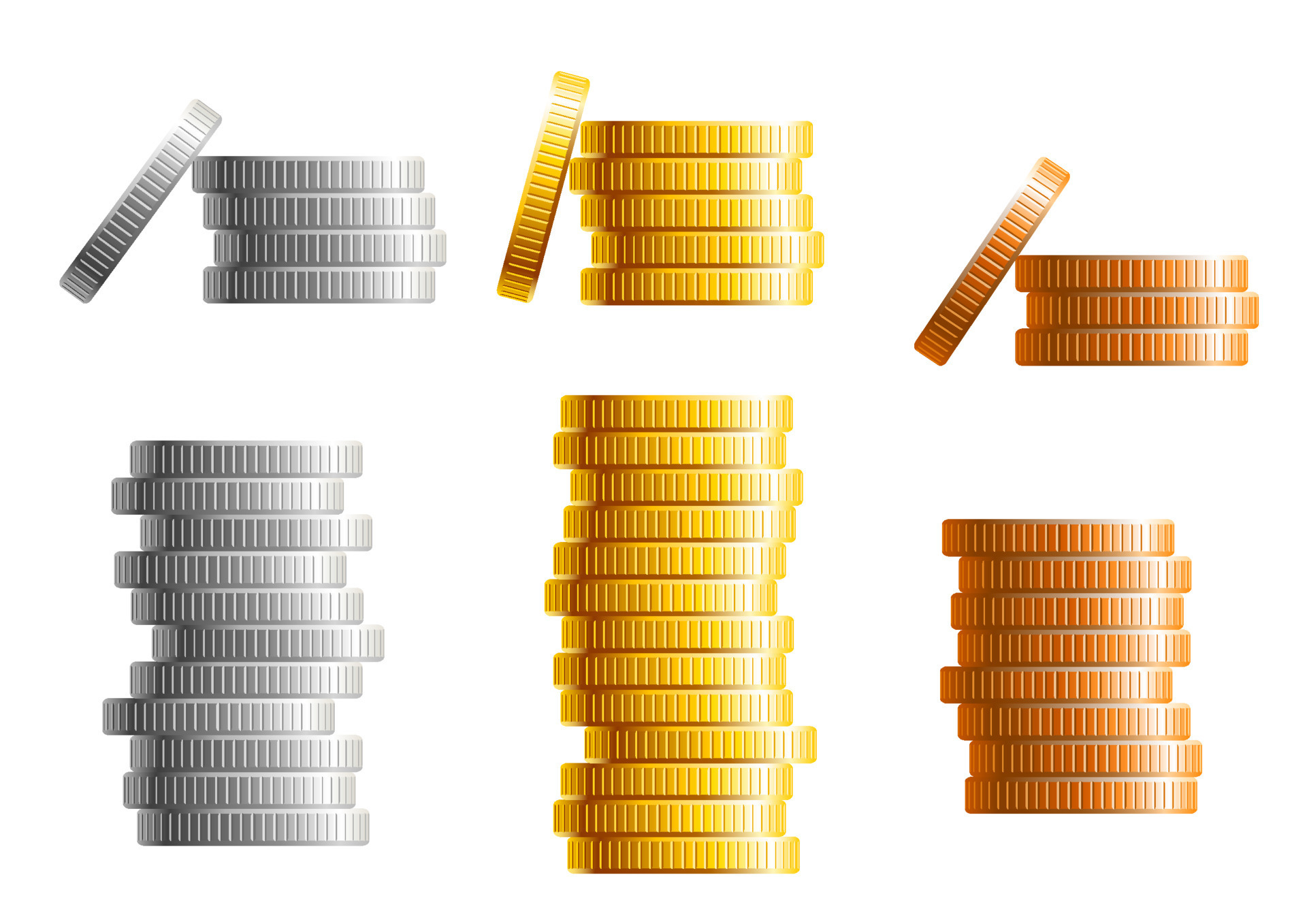 Stacks of gold, silver and bronze coins 11662393 Vector Art at Vecteezy